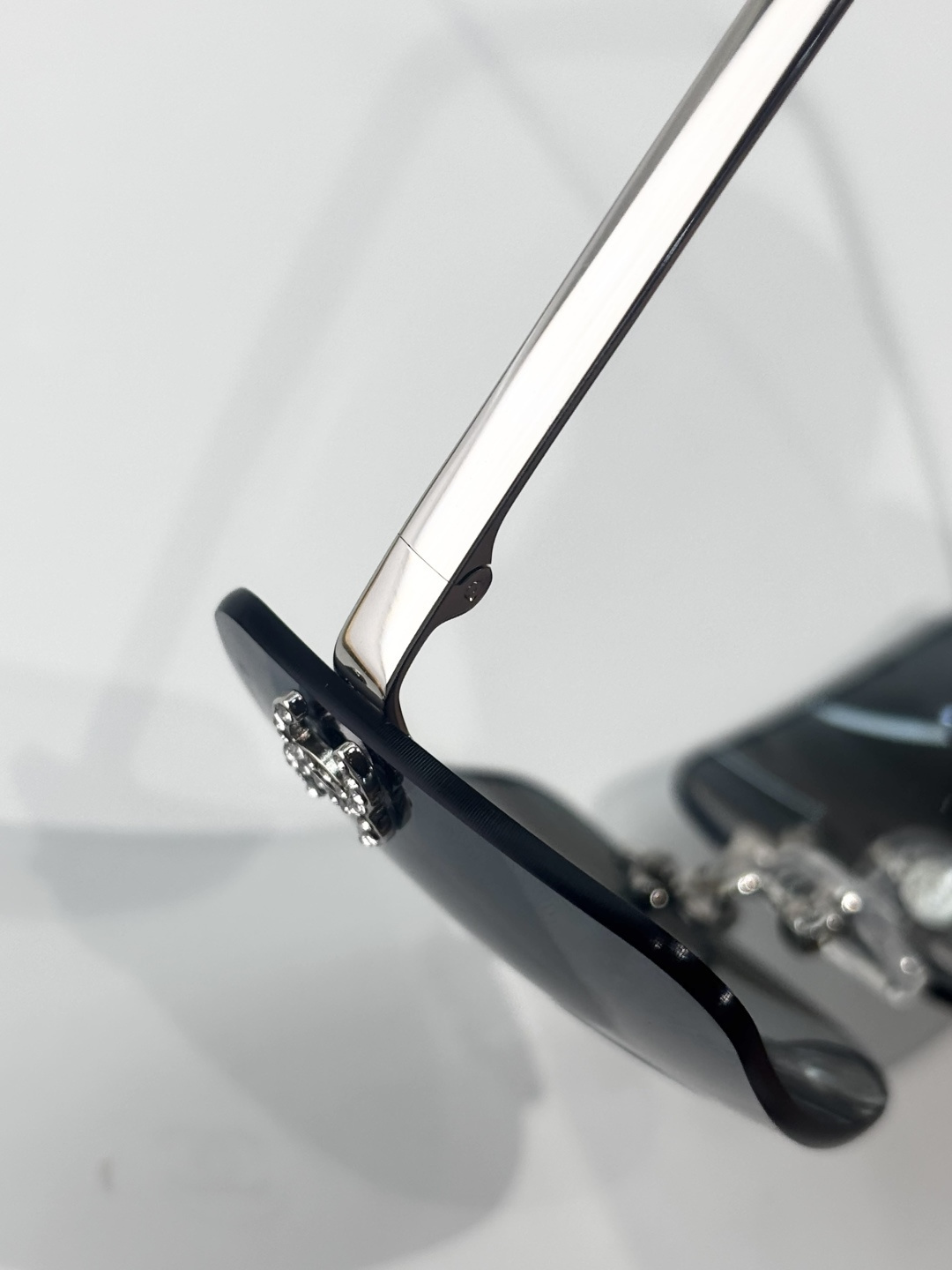 Chanel Rimless Square Sunglasses with Crystal CC Logo - Silver