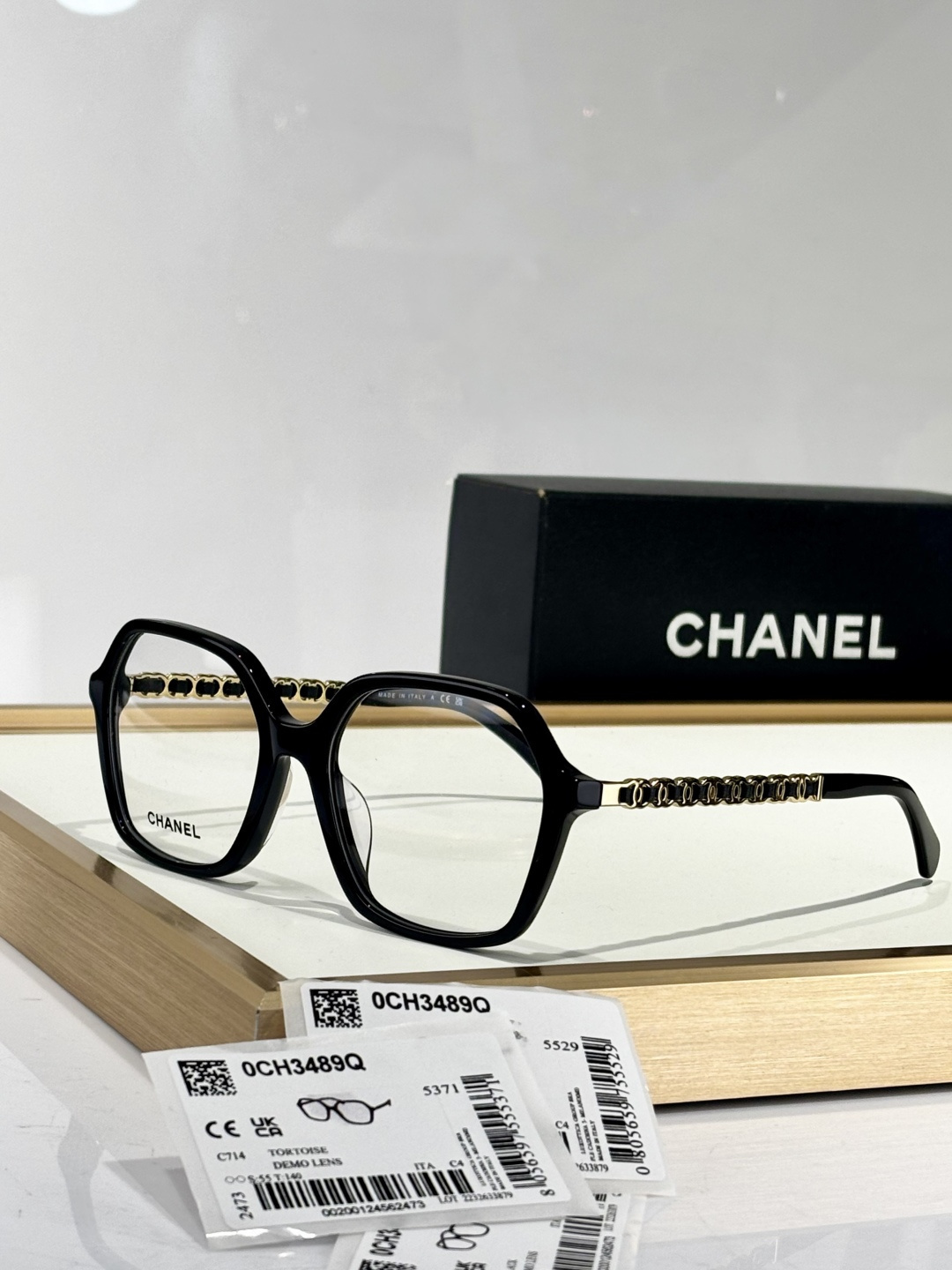 Chanel OCH3489Q Square Eyeglasses with Iconic Gold Chain Temples