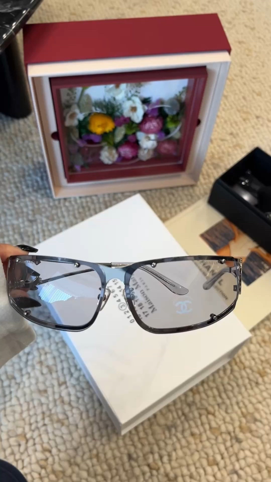 Chanel Luxury Grey Shield Sunglasses – Y2K Vintage Style Eyewear