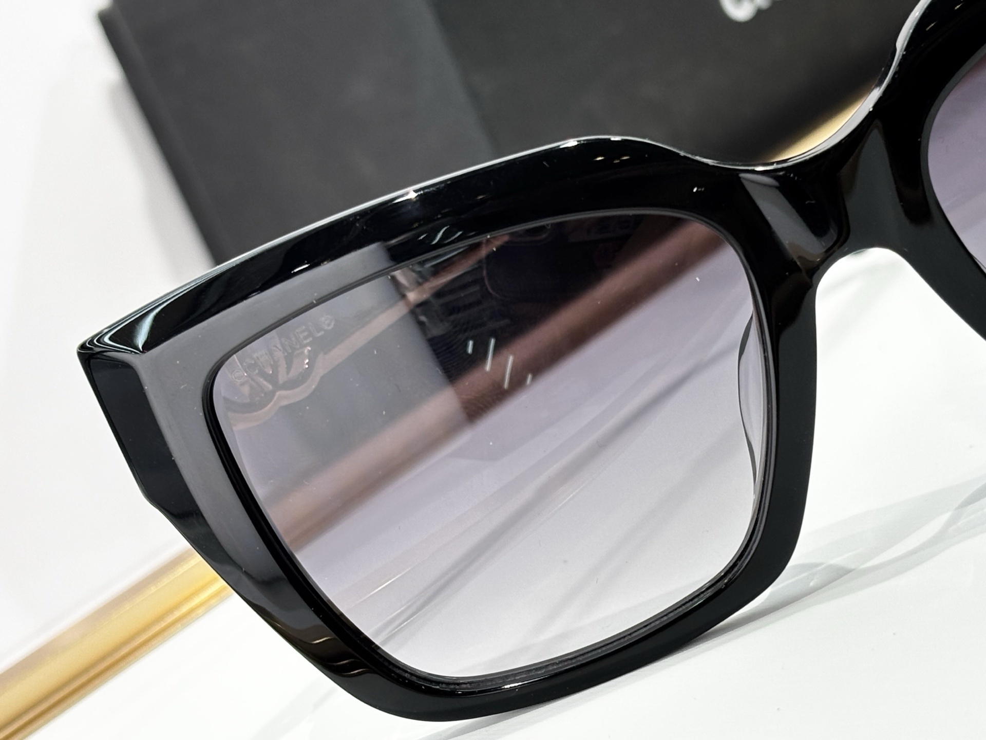 Chanel Luxury Square Sunglasses for Women with Gold CC Logo Temples