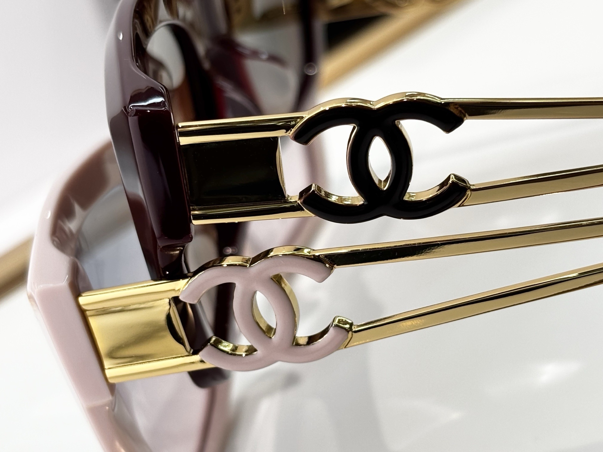 Chanel Luxury Square Sunglasses for Women with Gold CC Logo Temples