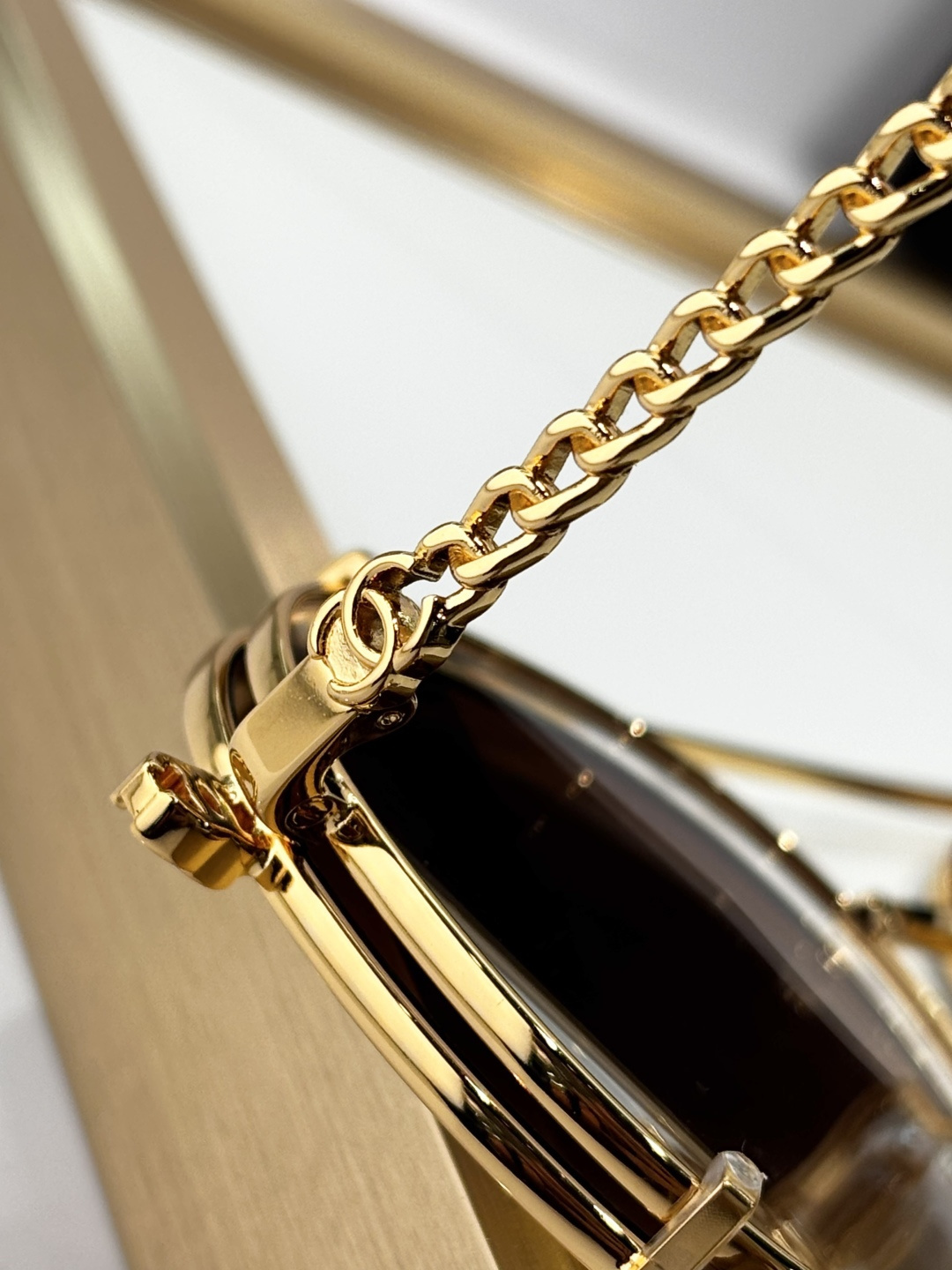 Chanel Luxury Round Gold Sunglasses with Clip-on Gradient Lenses