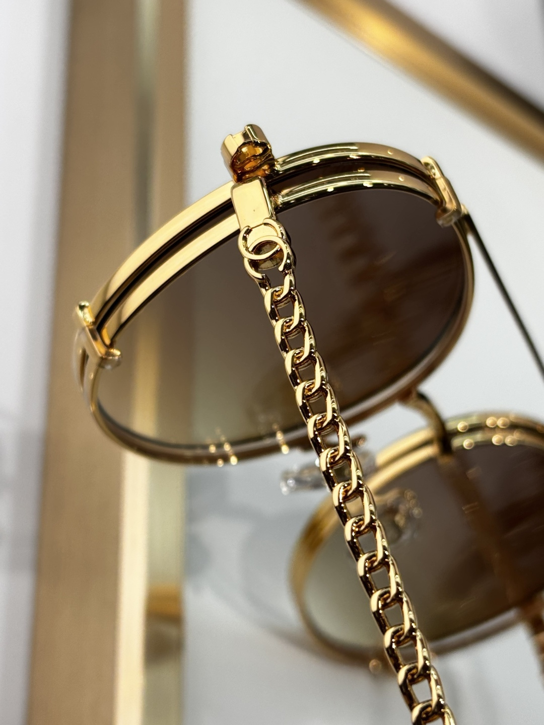 Chanel Luxury Round Gold Sunglasses with Clip-on Gradient Lenses