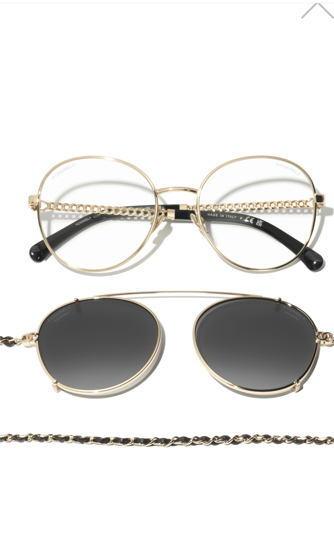 Chanel Round Optical Glasses with Clip-on Sunglasses & Chain