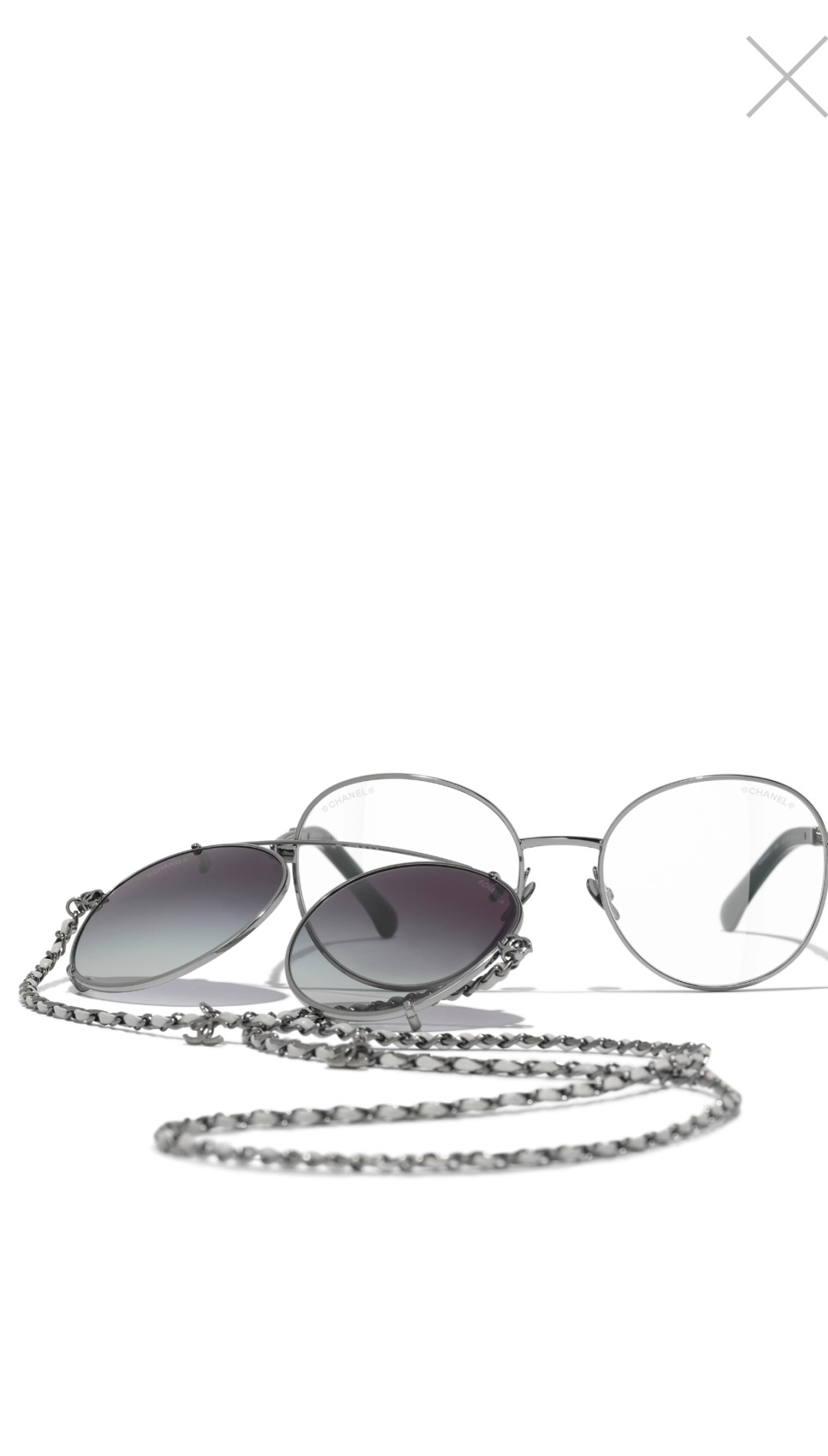 Chanel Round Optical Glasses with Clip-on Sunglasses & Chain