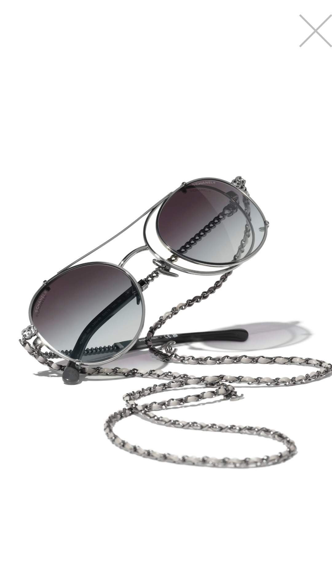 Chanel Round Optical Glasses with Clip-on Sunglasses & Chain