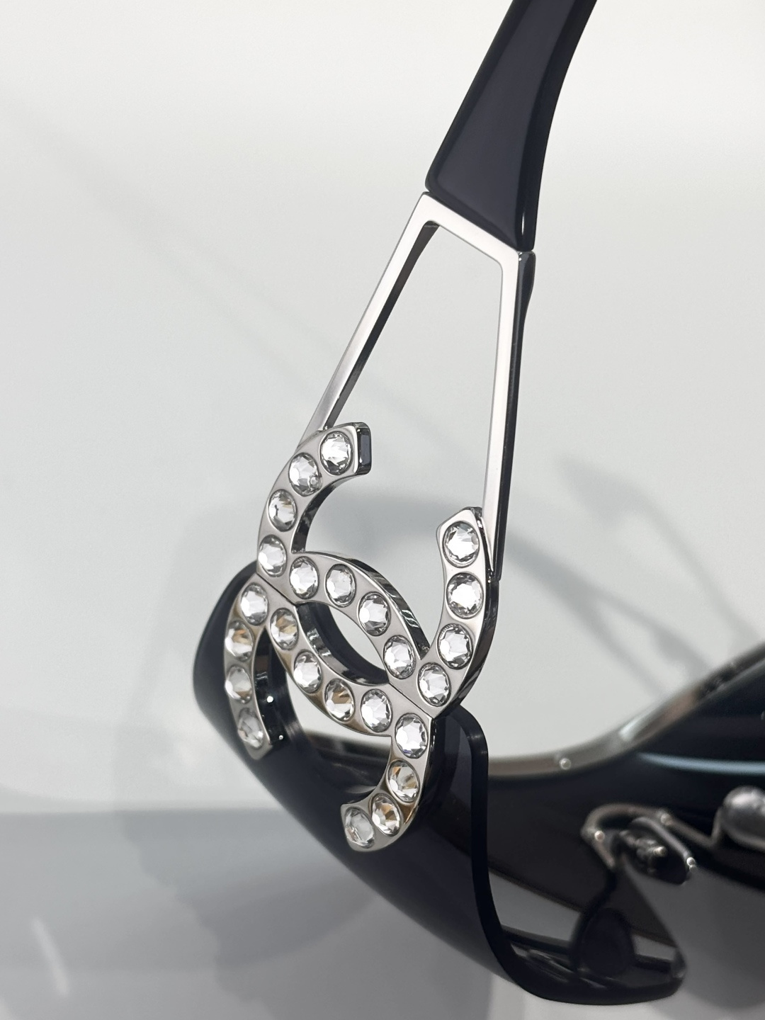 Chanel Shield Sunglasses with Crystal CC Logo Rimless Design