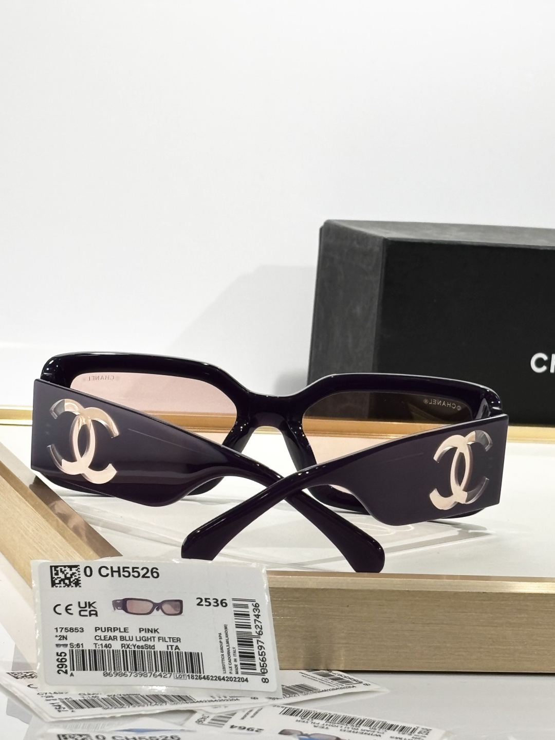 Chanel CH5526 Purple Rectangle Sunglasses with Pink Lenses