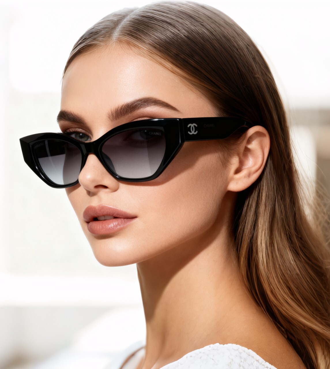Chanel Luxury Black Cat-Eye Sunglasses with Gradient Lenses