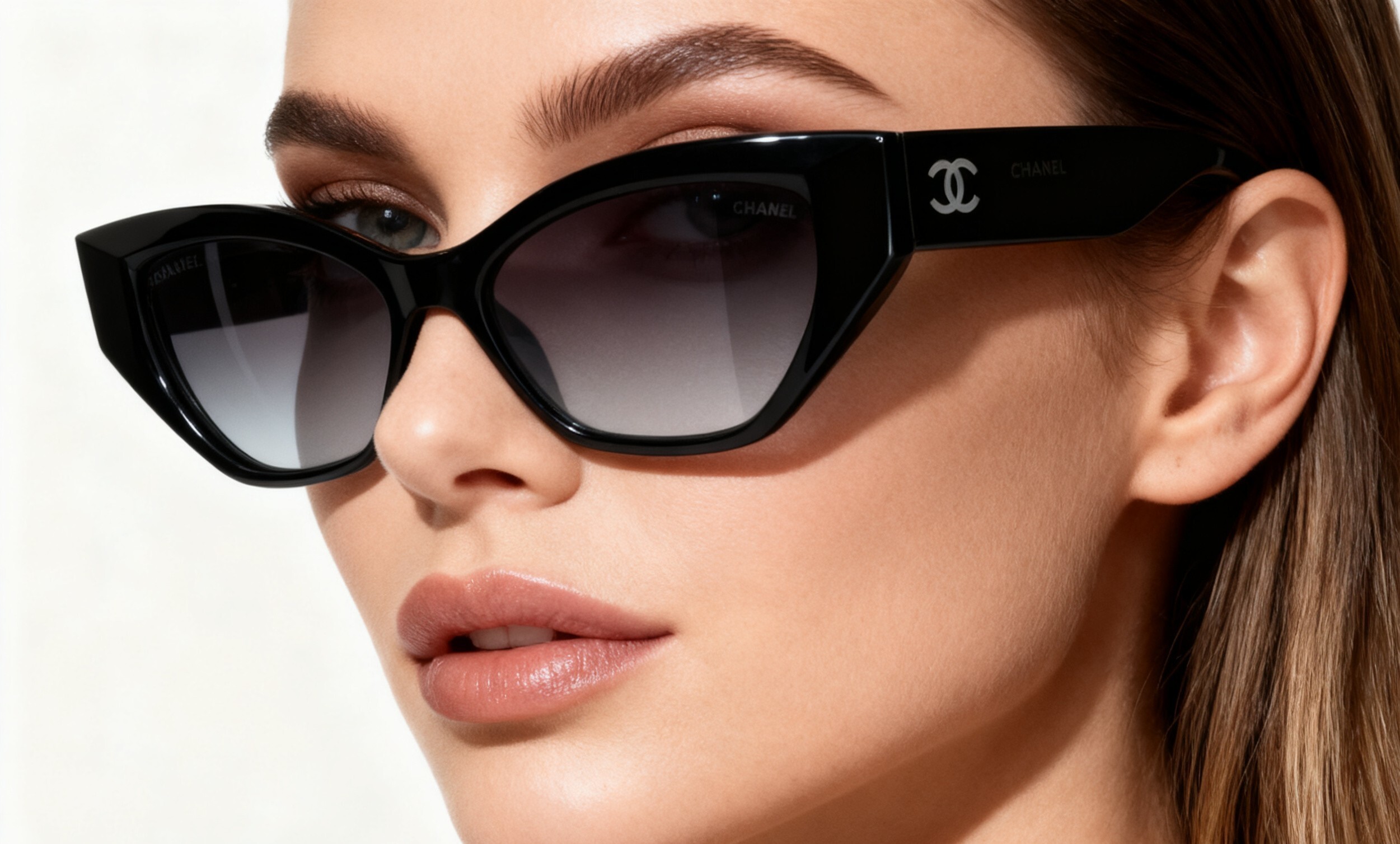 Chanel Luxury Black Cat-Eye Sunglasses with Gradient Lenses
