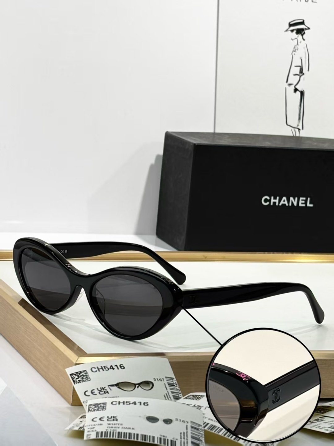 Chanel CH5416A Luxury Cat Eye Sunglasses with Gold Logo Trim