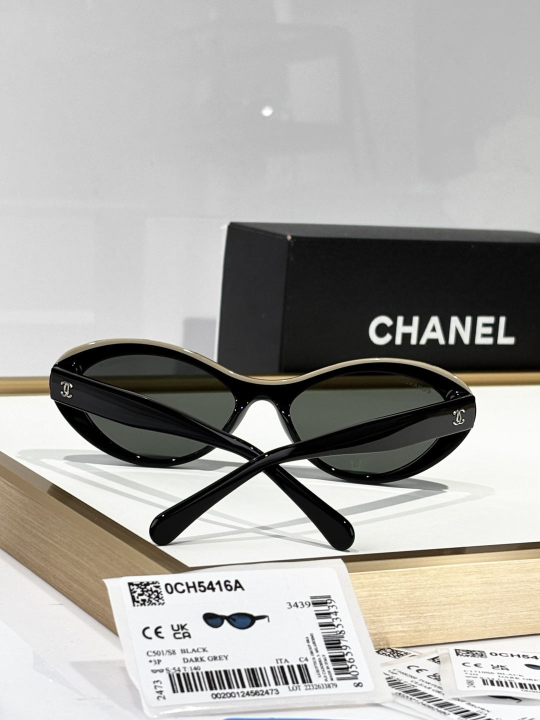 Chanel CH5416A Luxury Cat Eye Sunglasses - Black & Beige