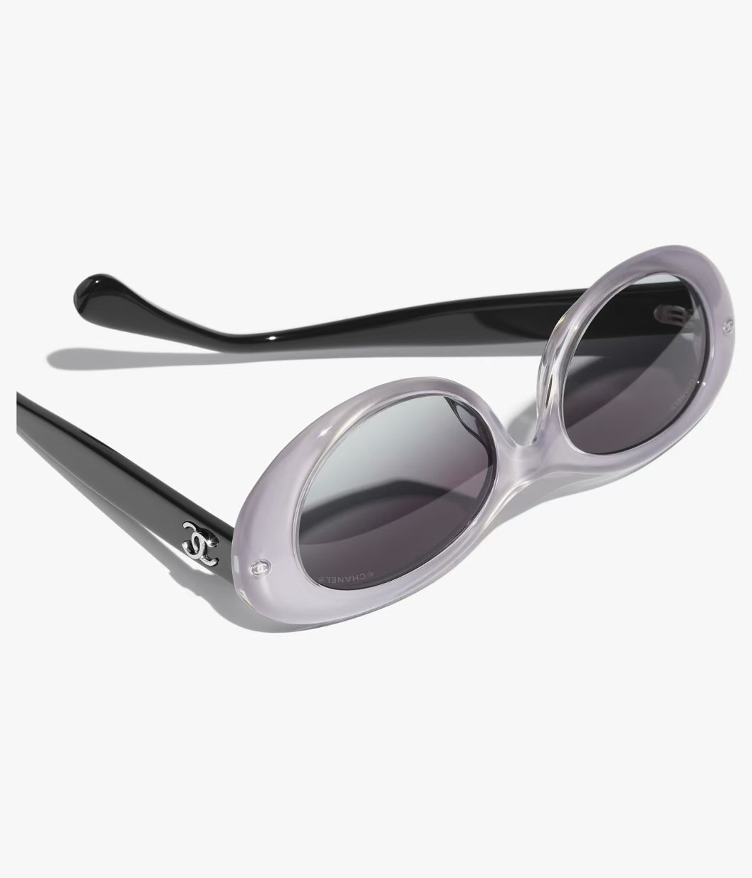 Chanel Oval Sunglasses Translucent Beige & Black with CC Logo