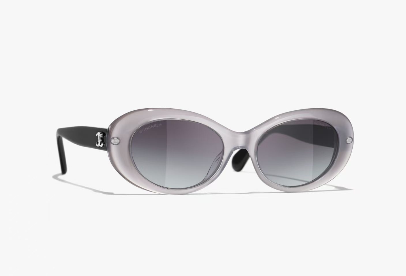 Chanel Oval Sunglasses Translucent Beige & Black with CC Logo