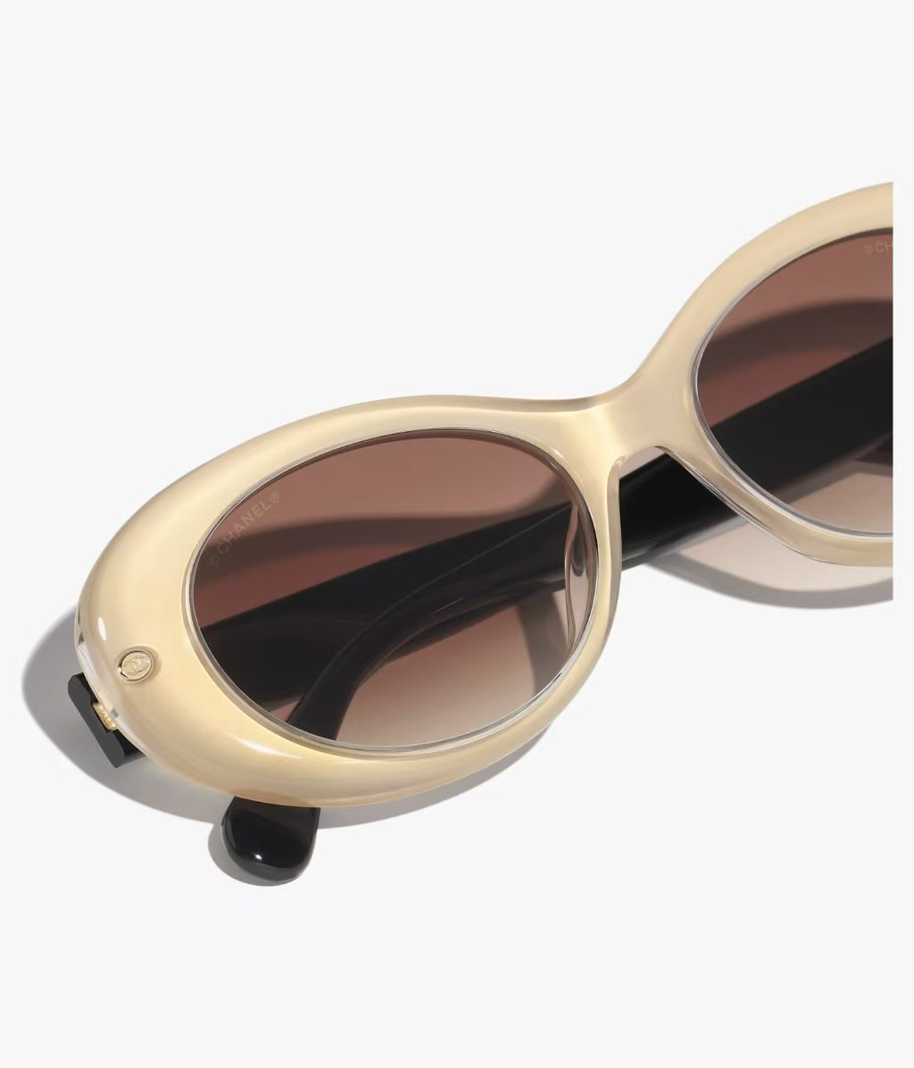 Chanel Oval Sunglasses Translucent Beige & Black with CC Logo