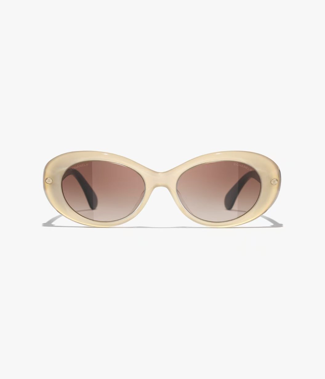 Chanel Oval Sunglasses Translucent Beige & Black with CC Logo