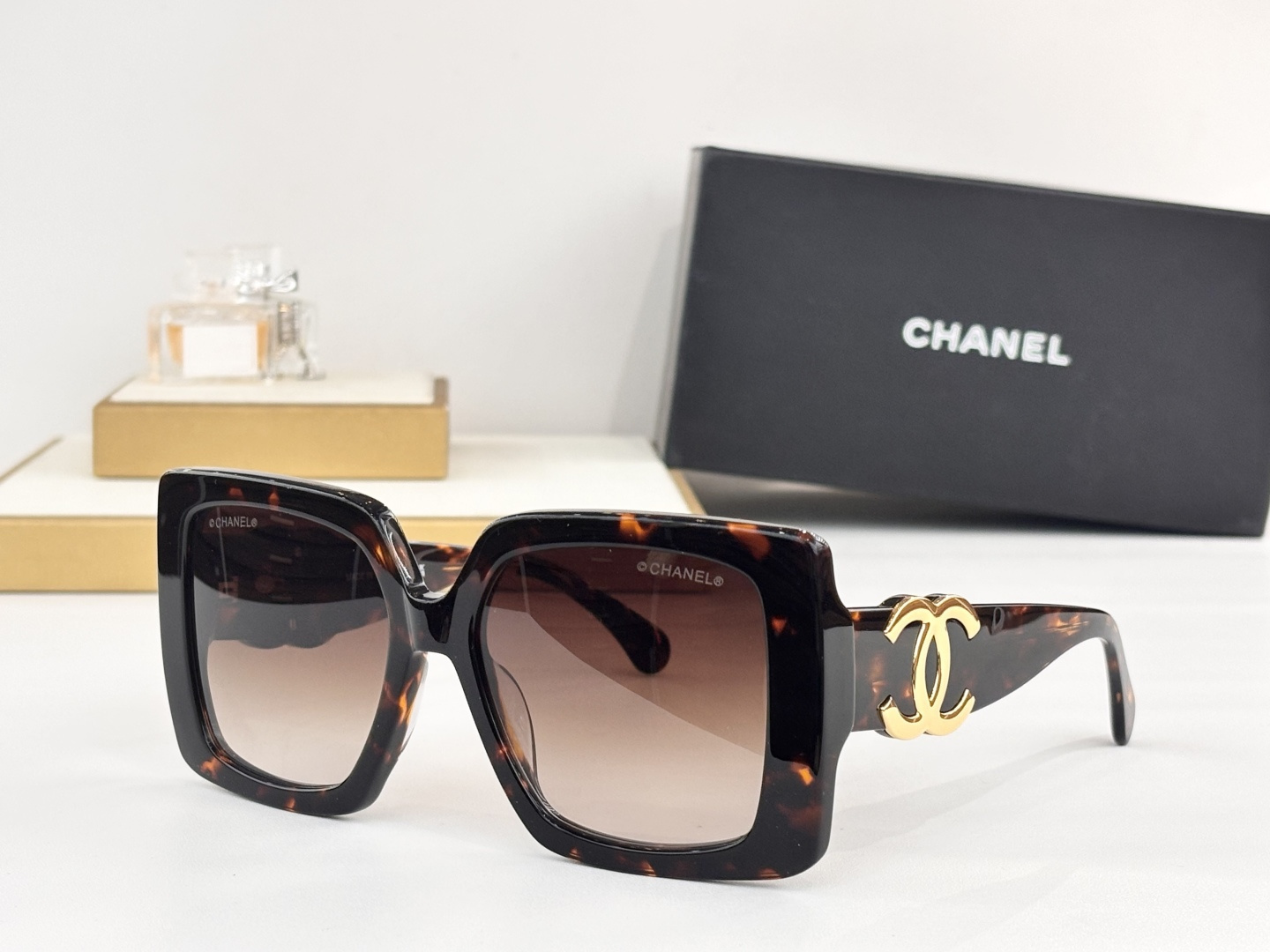 Chanel Luxury Oversized Square Sunglasses with Iconic CC Logo