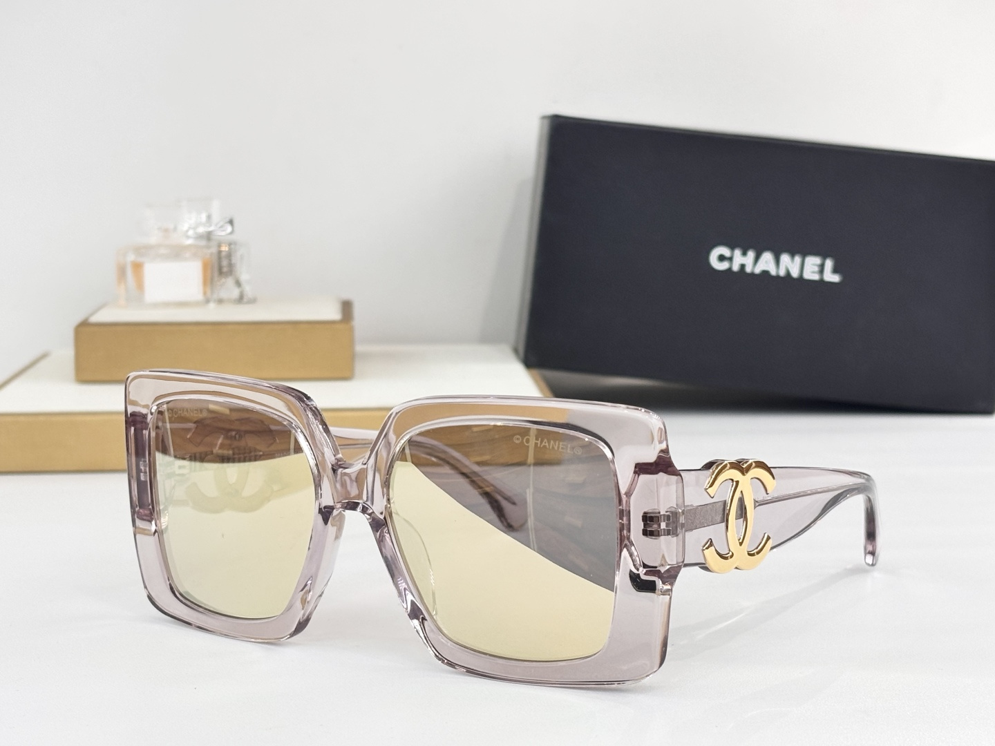 Chanel Luxury Oversized Square Sunglasses with Iconic CC Logo