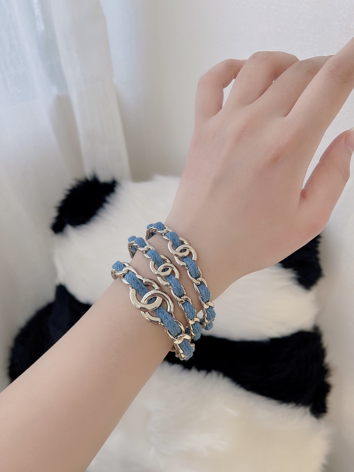 Chanel 2025 SS Metal & Denim Gold-Blue Bangle Bracelet Set