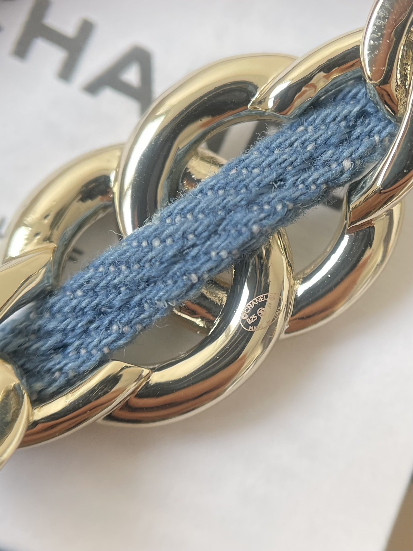 Chanel 2025 SS Metal & Denim Gold-Blue Bangle Bracelet Set