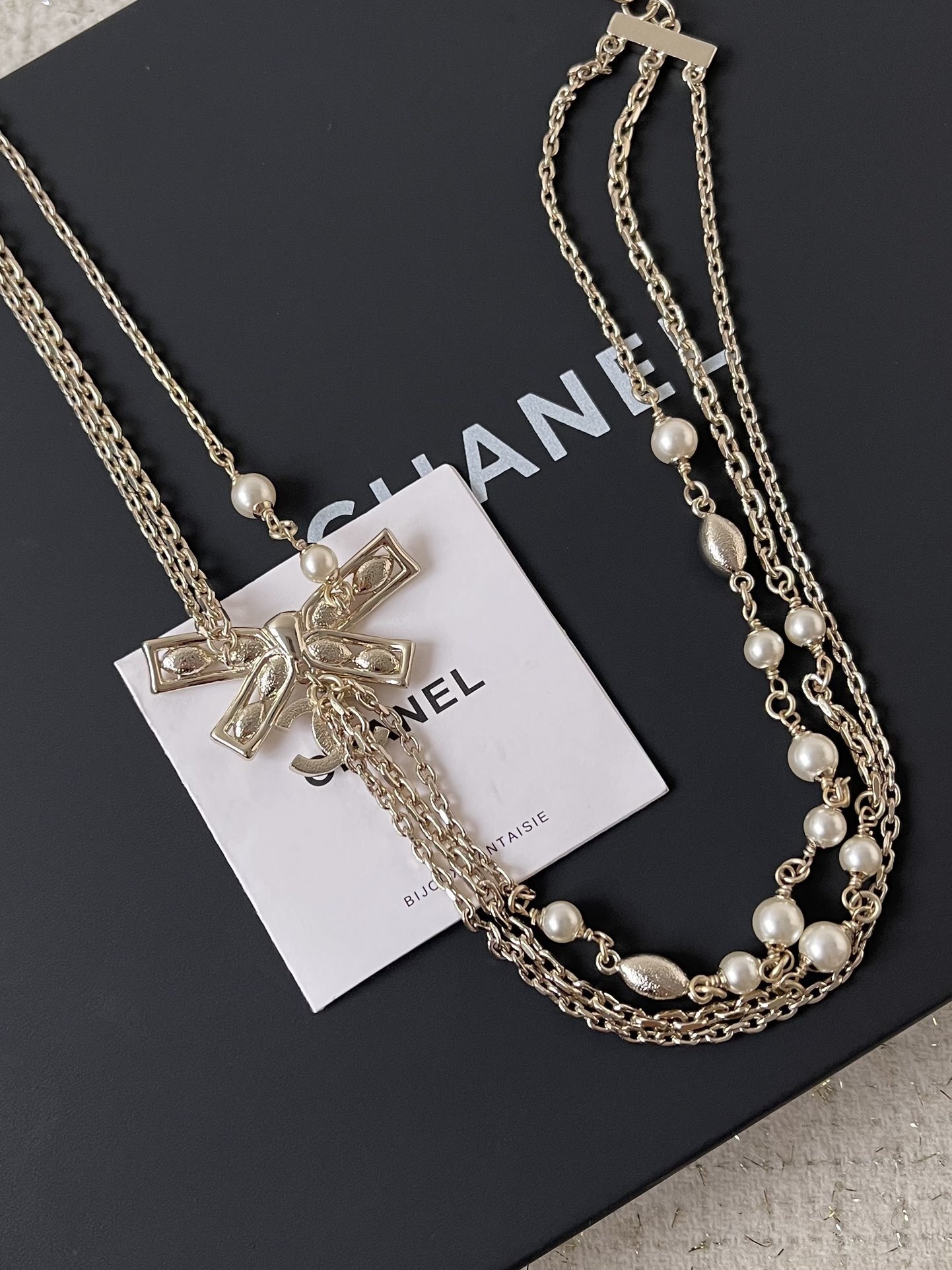 Chanel Multi-Strand Pearl & Crystal Bow Necklace - Elegant Luxury