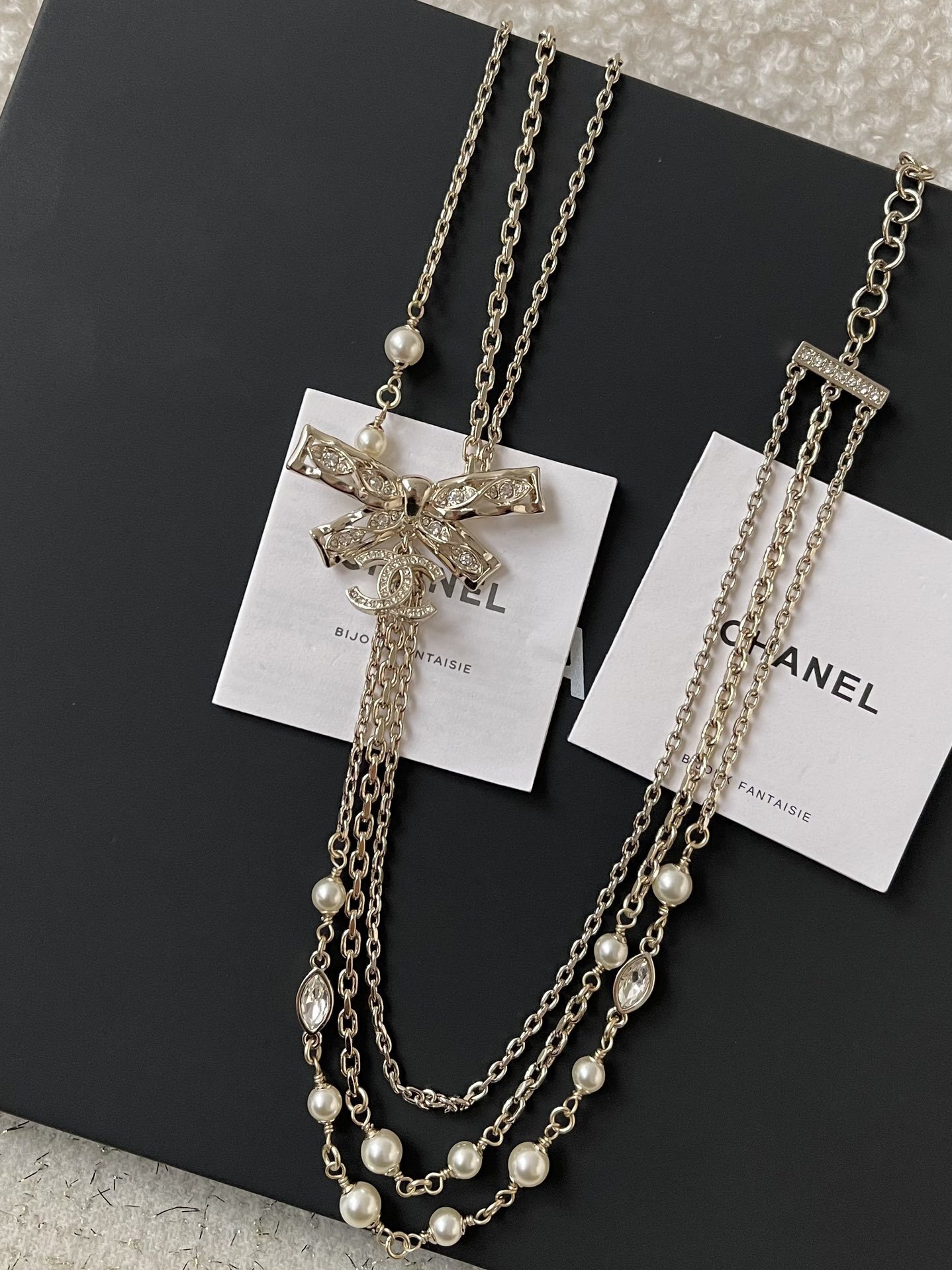Chanel Multi-Strand Pearl & Crystal Bow Necklace - Elegant Luxury