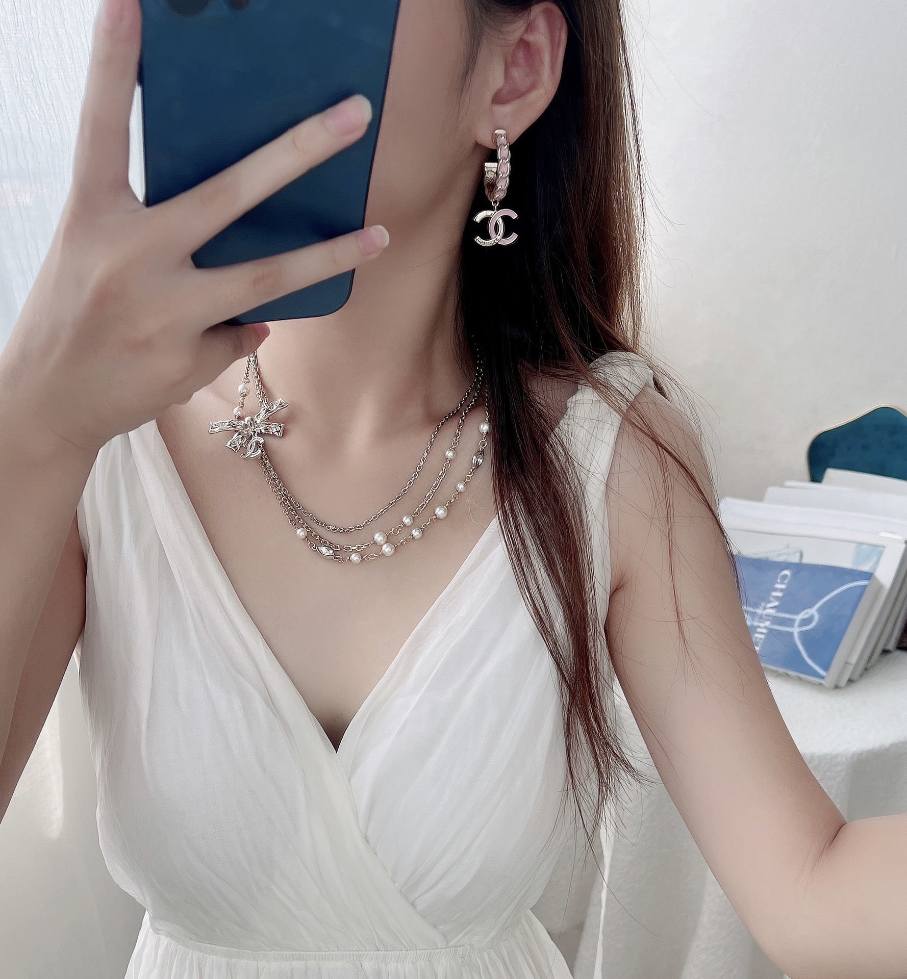 Chanel Multi-Strand Pearl & Crystal Bow Necklace - Elegant Luxury