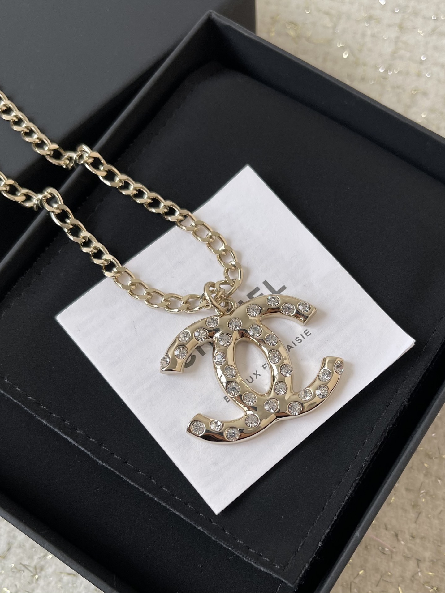 Luxury Chanel Crystal CC Logo Necklace & Earrings Jewelry Set