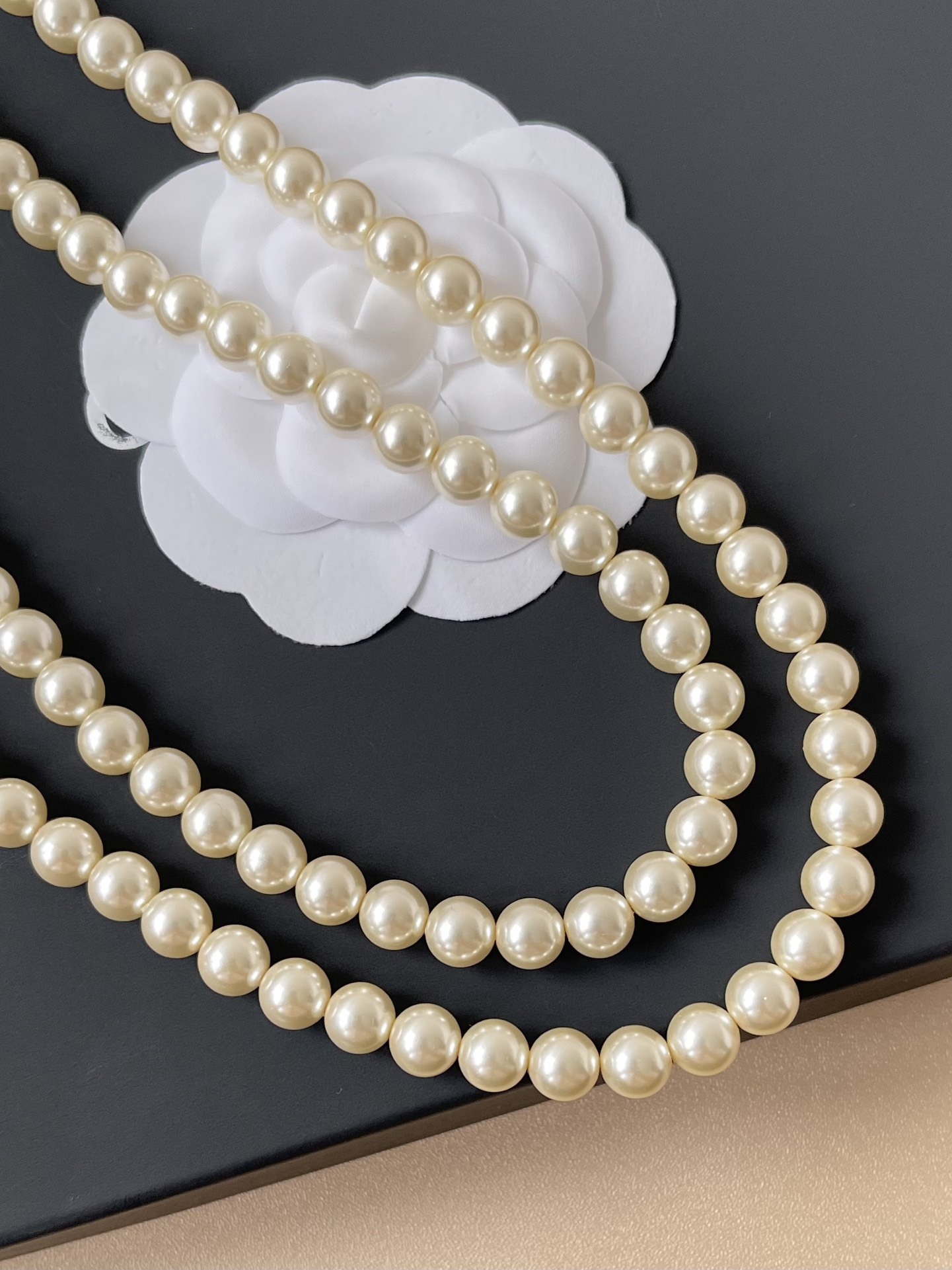 Luxury Double Strand Pearl Necklace with Gold-Tone CC Logo Clasp