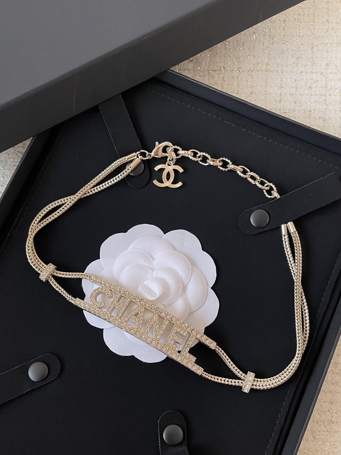 Luxury Crystal CHANEL Lettering Choker Gold Statement Necklace