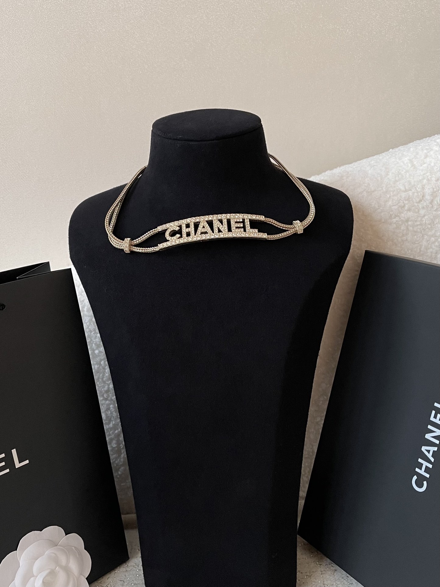 Luxury Crystal CHANEL Lettering Choker Gold Statement Necklace
