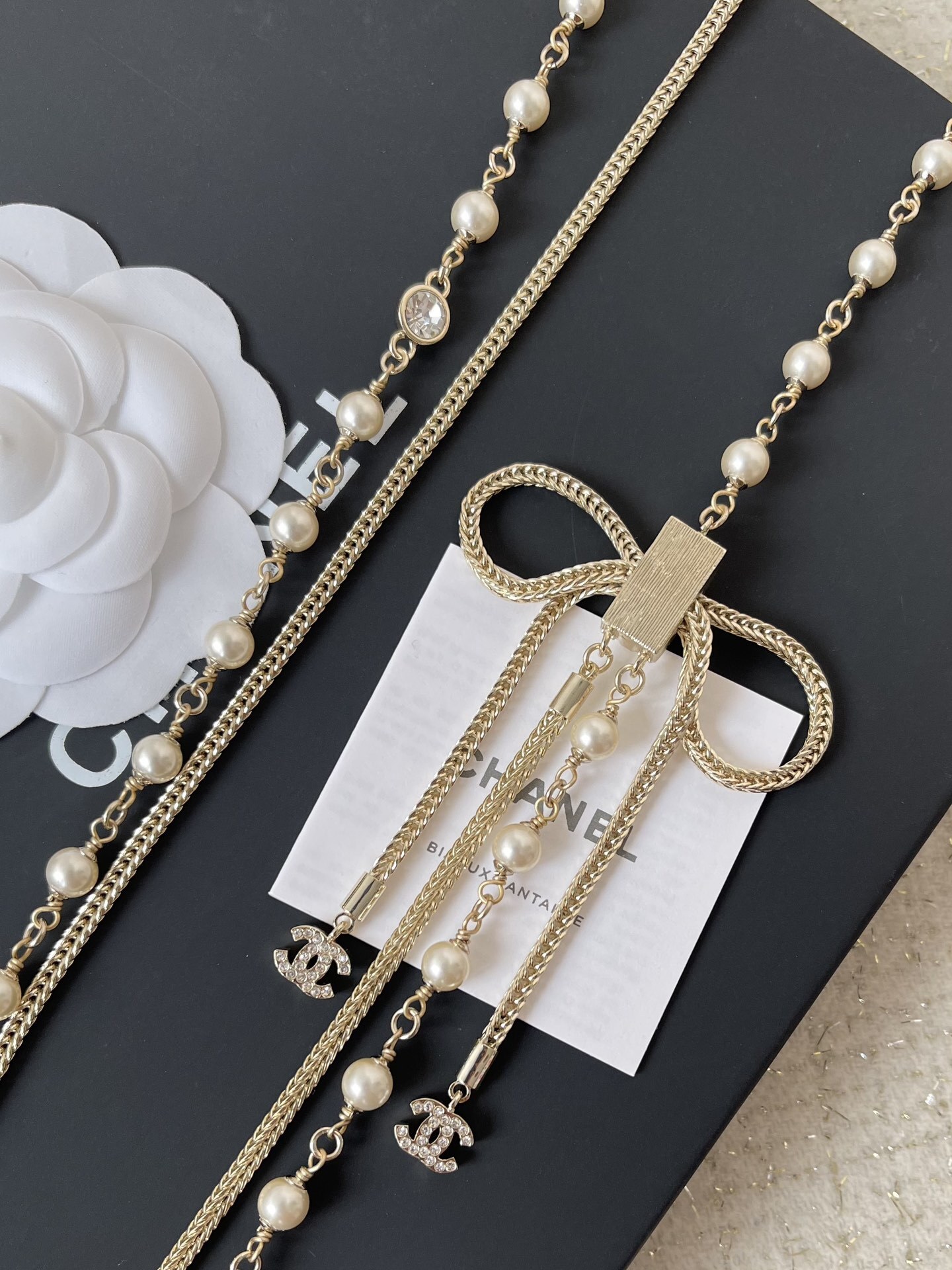 Elegant Long Pearl Bow Necklace Gold Chain Layering Jewelry