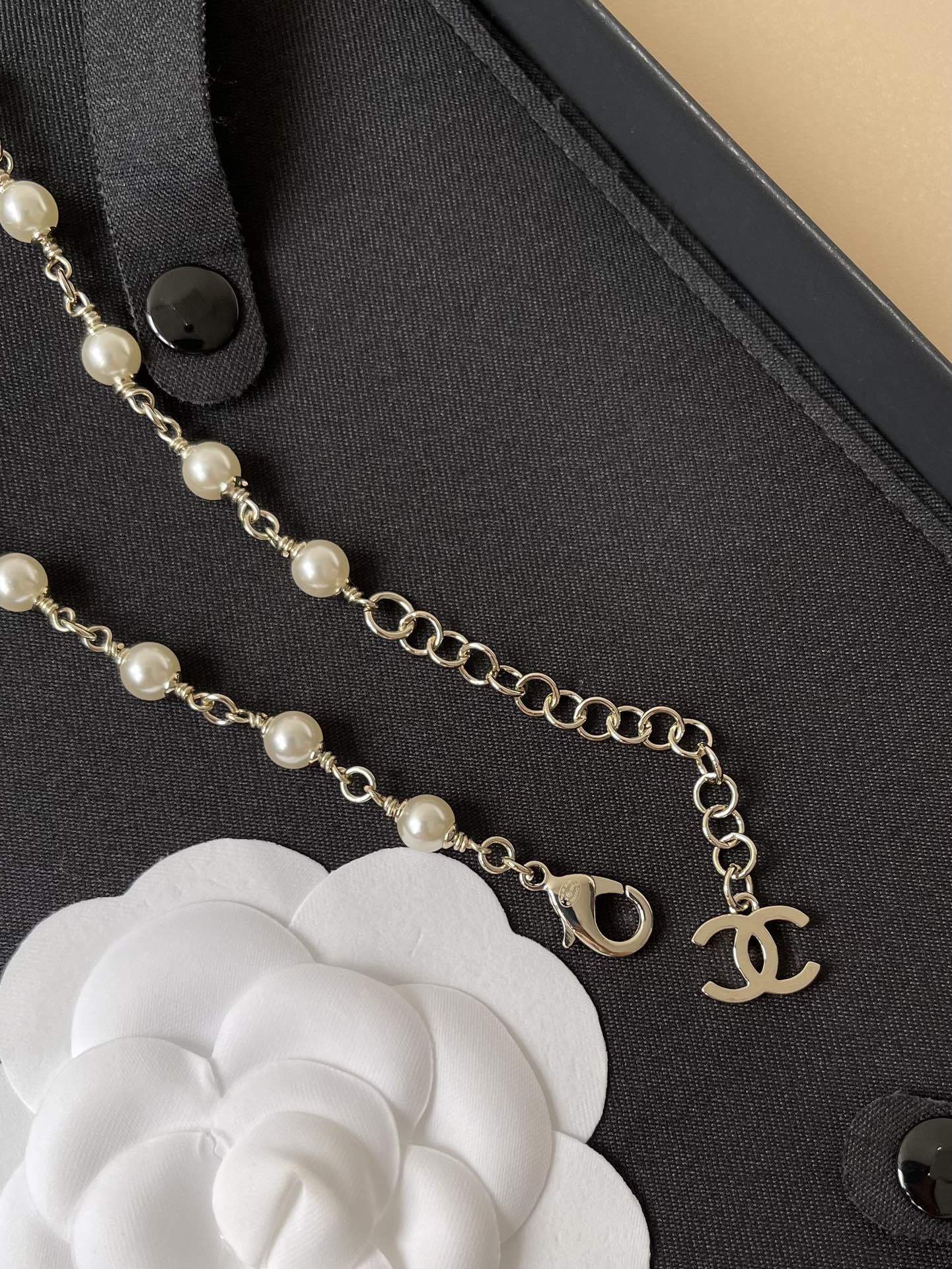 Chanel 2025/26 Long Pearl Necklace with CC Logo Accents