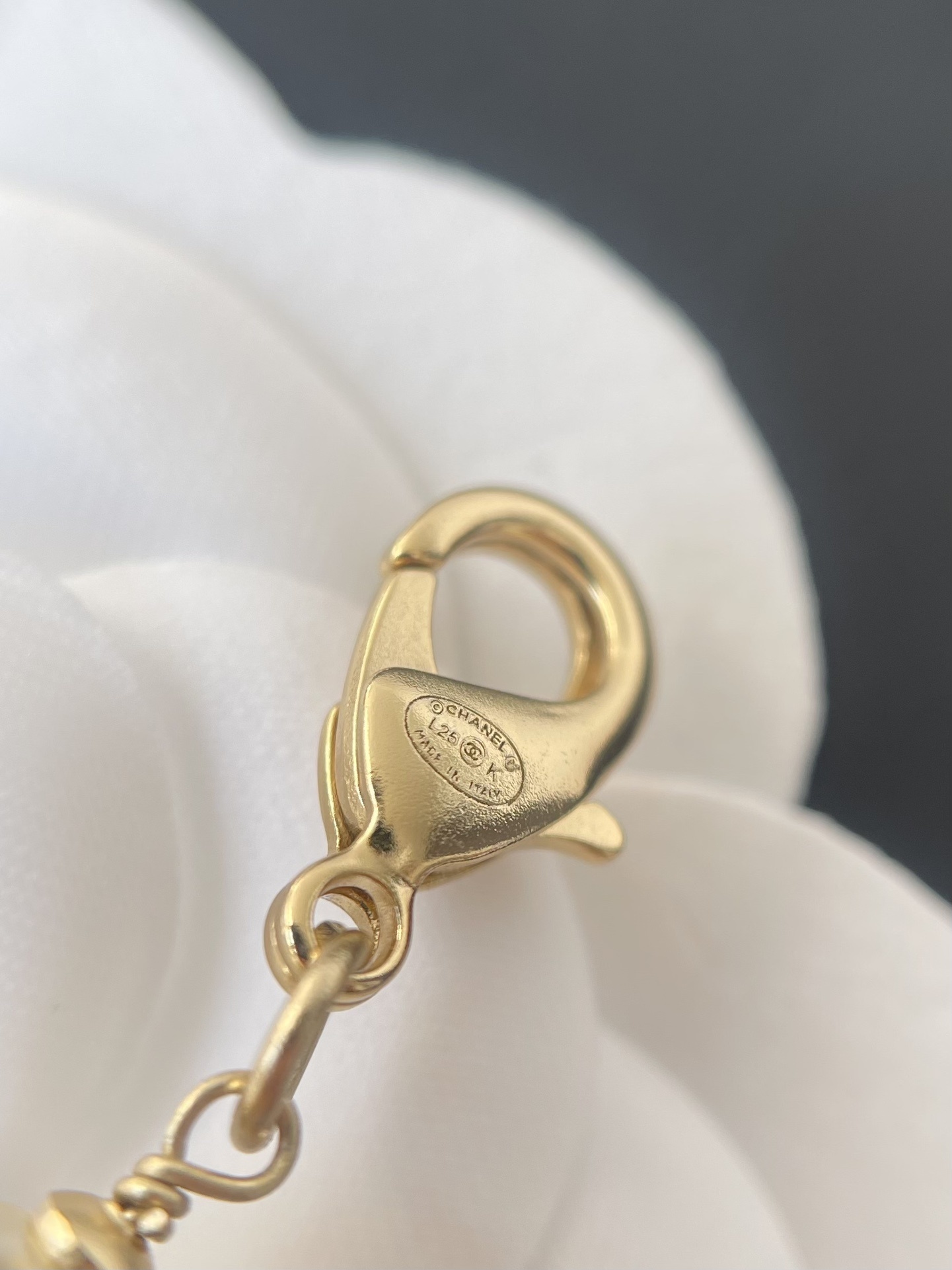 Luxury Long Pearl Necklace with Red Accents & Crystal CC Logo