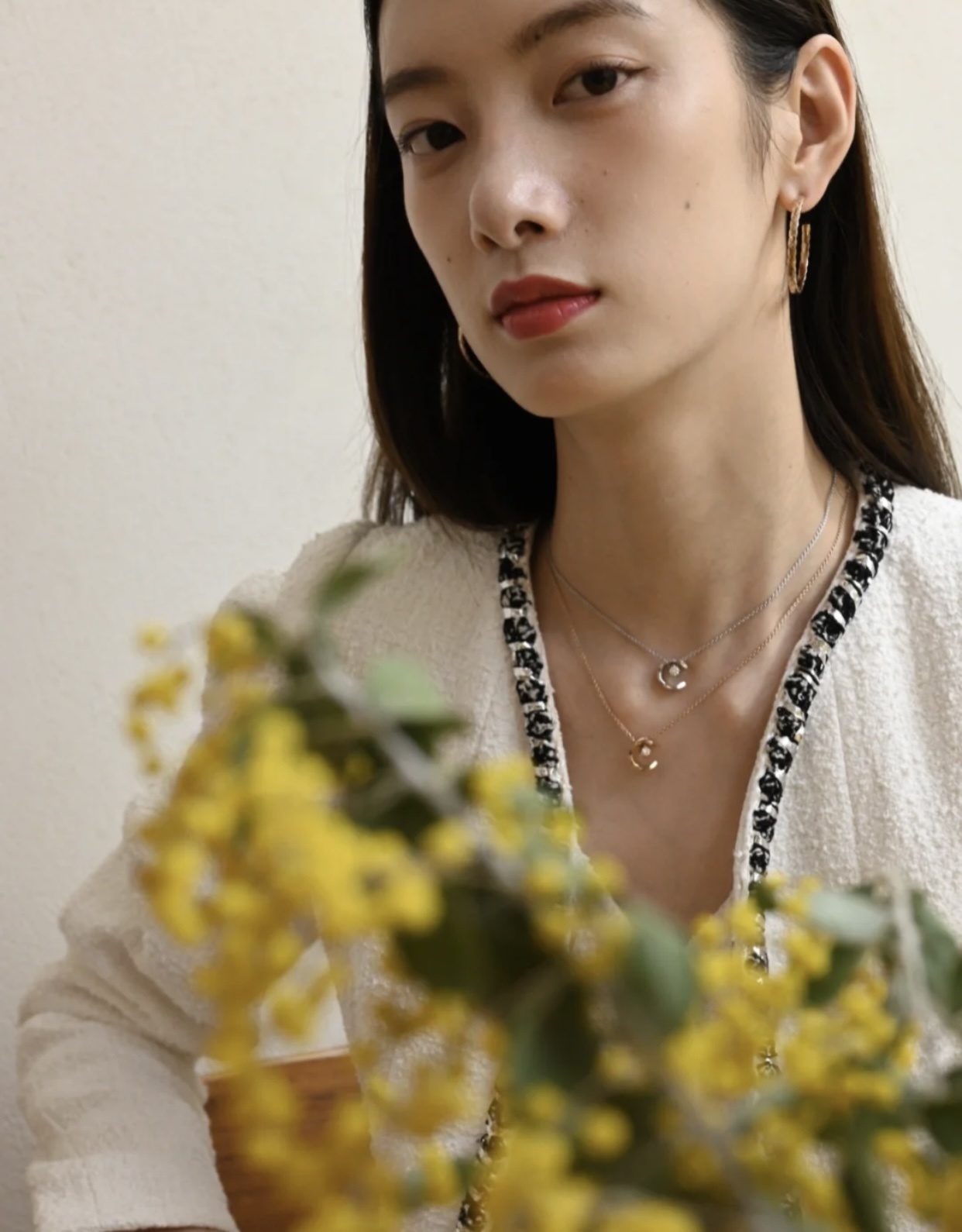 18K Rose Gold Quilted C Pendant Necklace with Brilliant Diamond