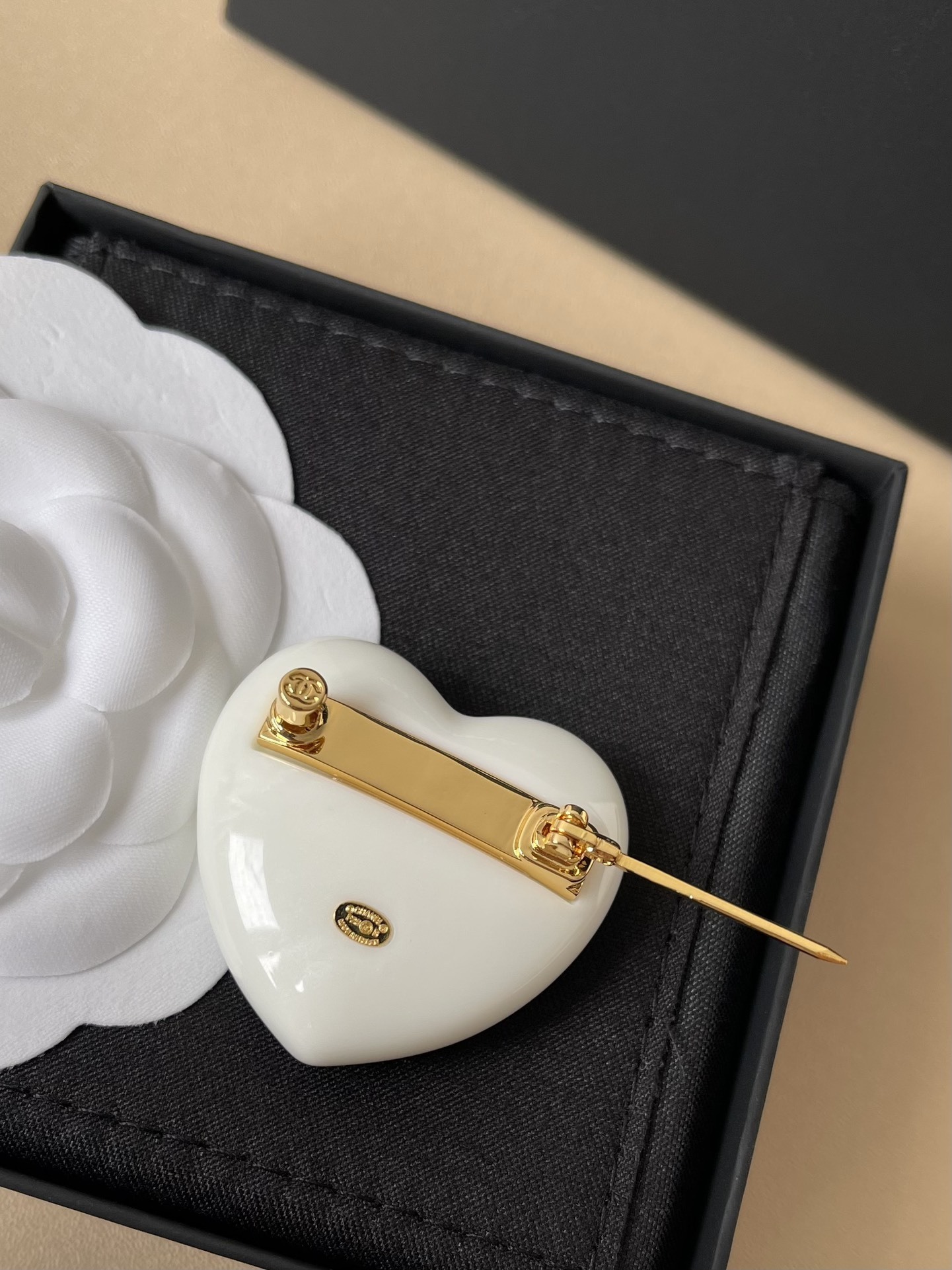 Chanel White Heart Brooch with Crystal CC Logo Luxury Pin