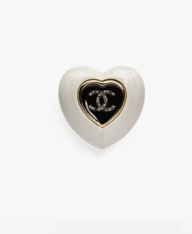 Chanel White Heart Brooch with Crystal CC Logo Luxury Pin