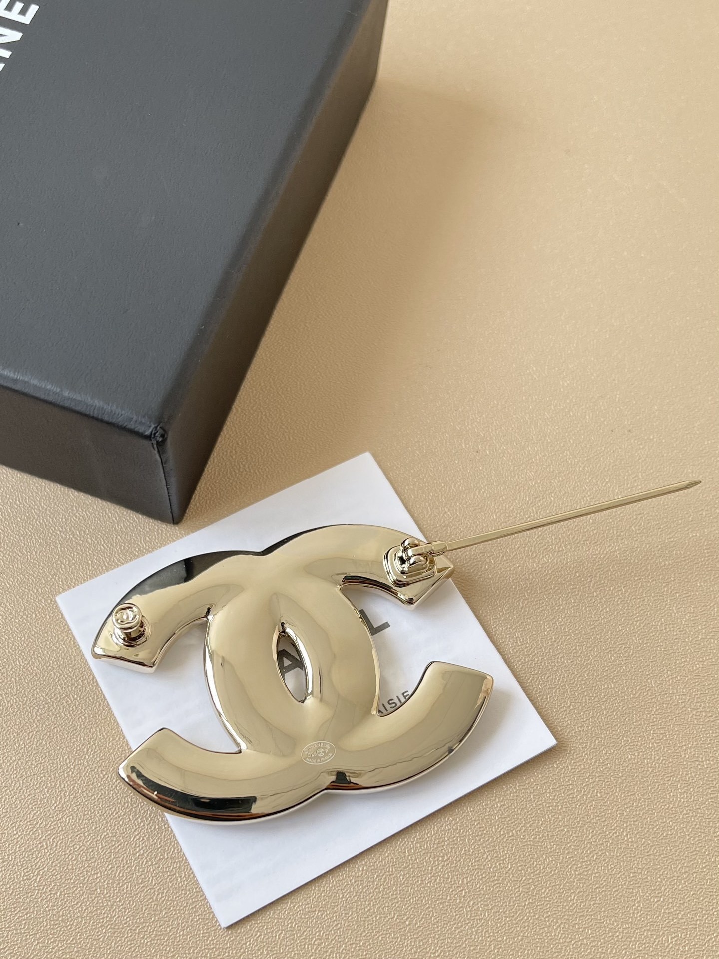 Chanel Classic CC Logo Brooch White Enamel & Gold-Tone Metal Pin