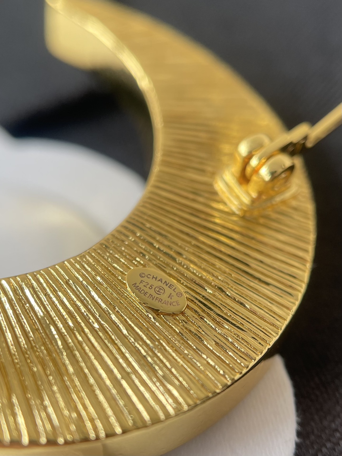 Chanel Black Enamel Crescent Moon Brooch with Crystals & Stars