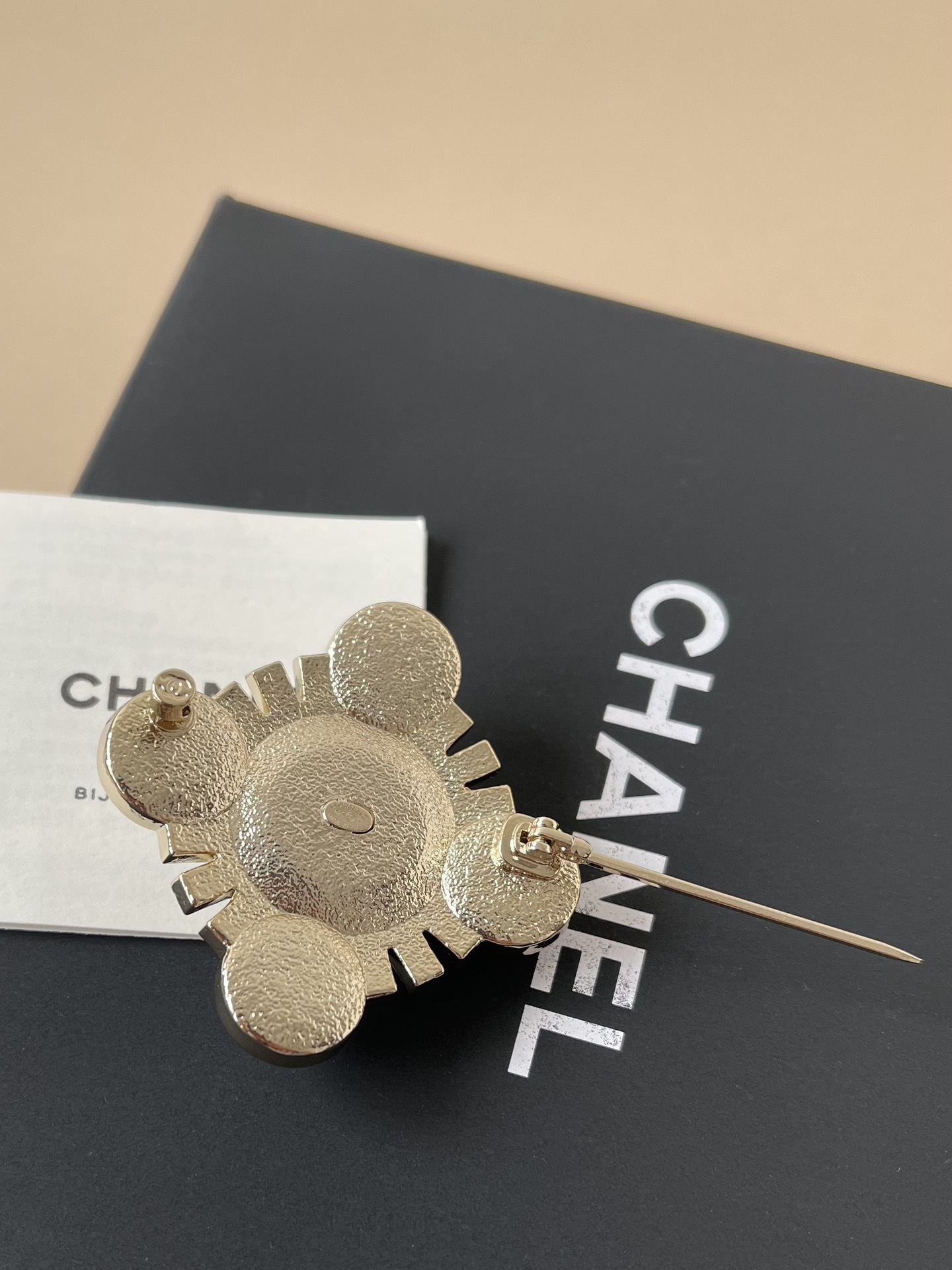 Luxury Gold Pearl and Crystal CC Brooch Pin - Elegant Designer Jewelry