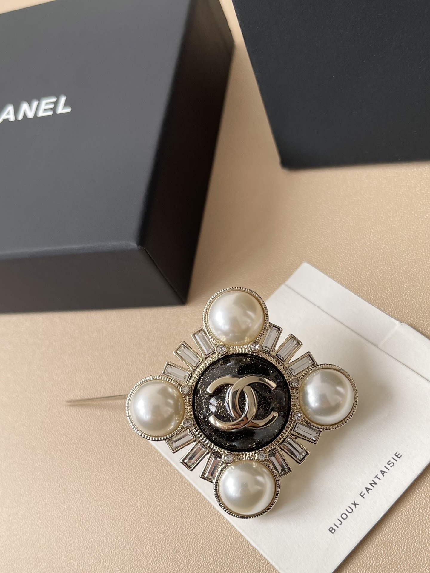 Luxury Gold Pearl and Crystal CC Brooch Pin - Elegant Designer Jewelry