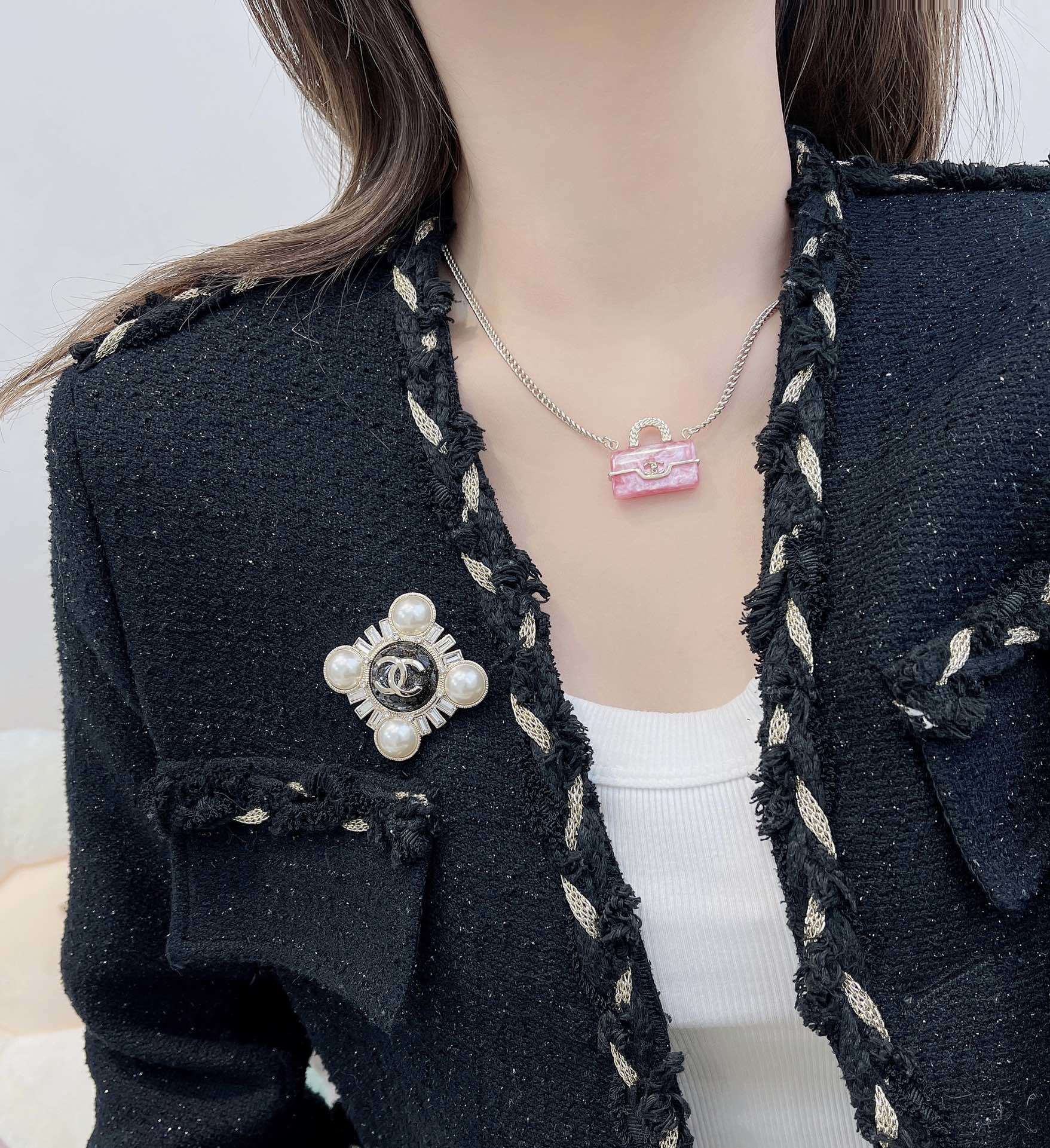 Luxury Gold Pearl and Crystal CC Brooch Pin - Elegant Designer Jewelry