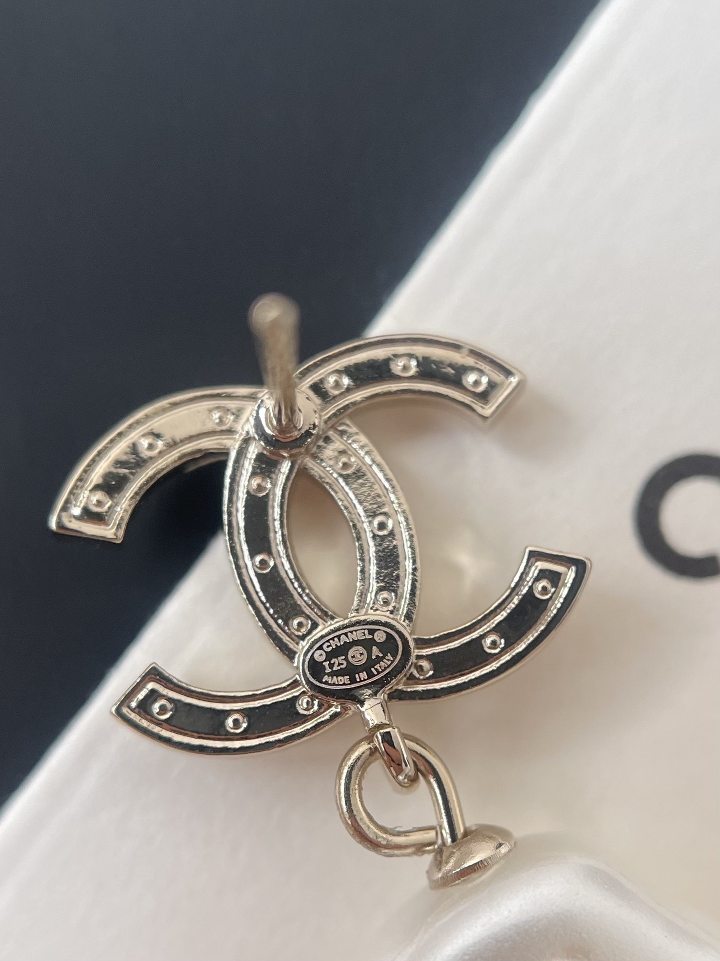 Luxury Double C Logo Pearl and Crystal Teardrop Earrings