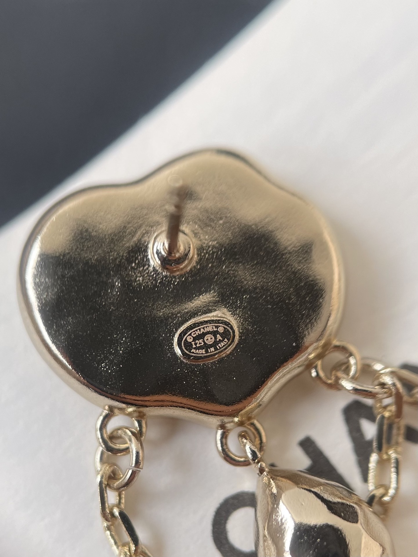 Chanel CC Logo Pearl Heart Dangle Earrings with Crystal Drops