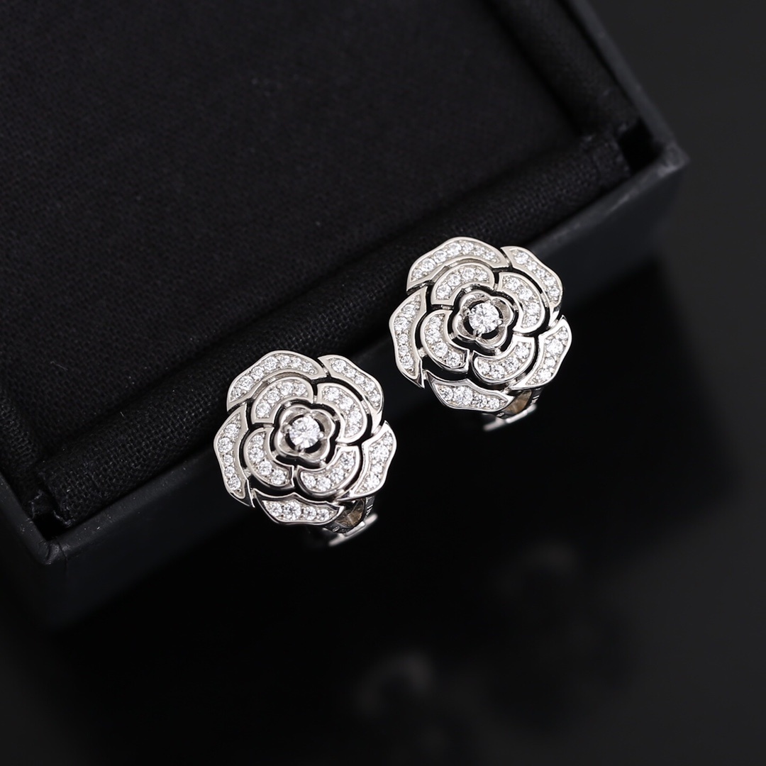 Chanel Camellia Diamond Earring & Jewelry Set - Luxury Silver Edition
