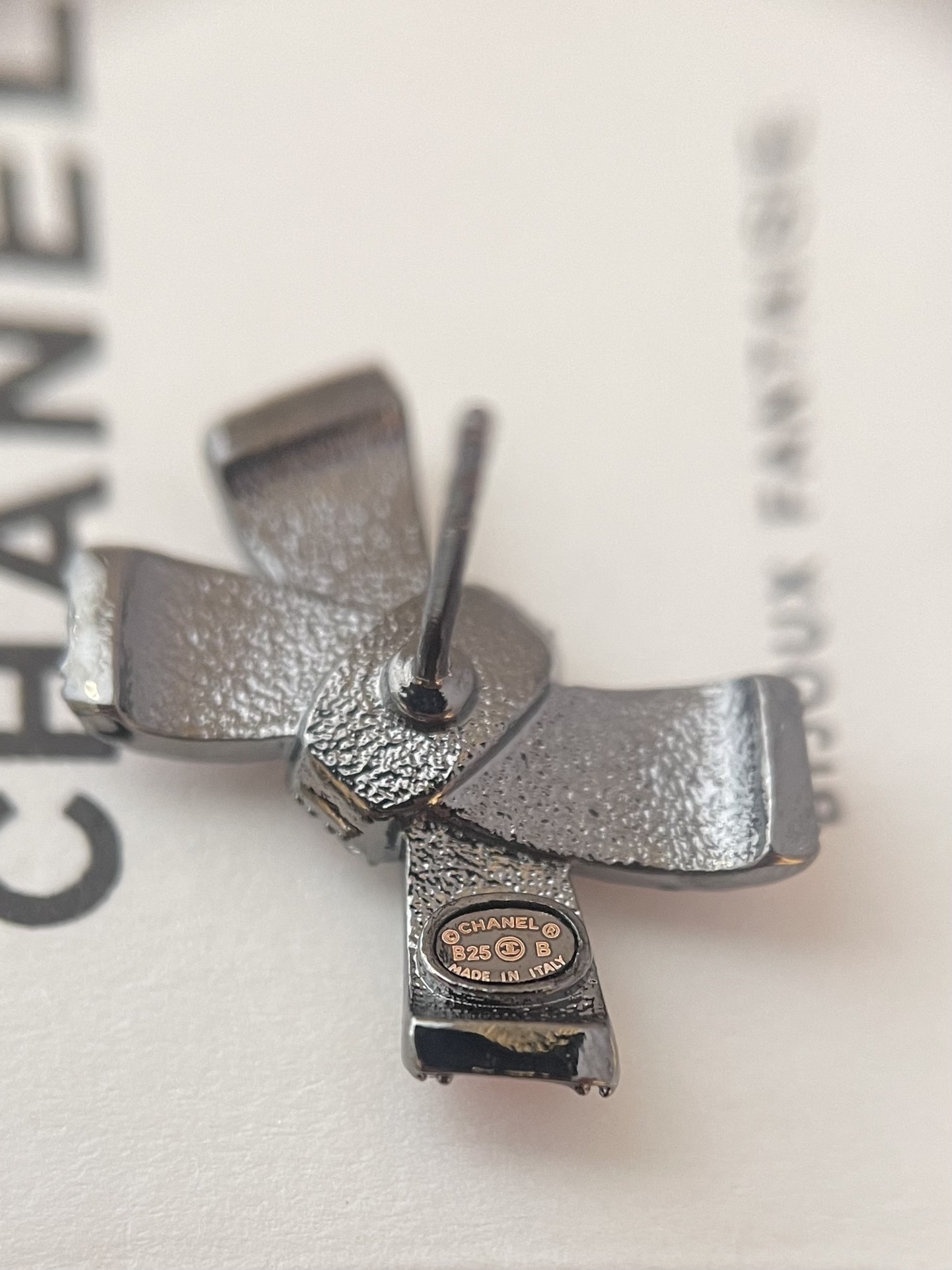 Luxury Chanel Pink Enamel Bow Stud Earrings with Sparkling Crystals