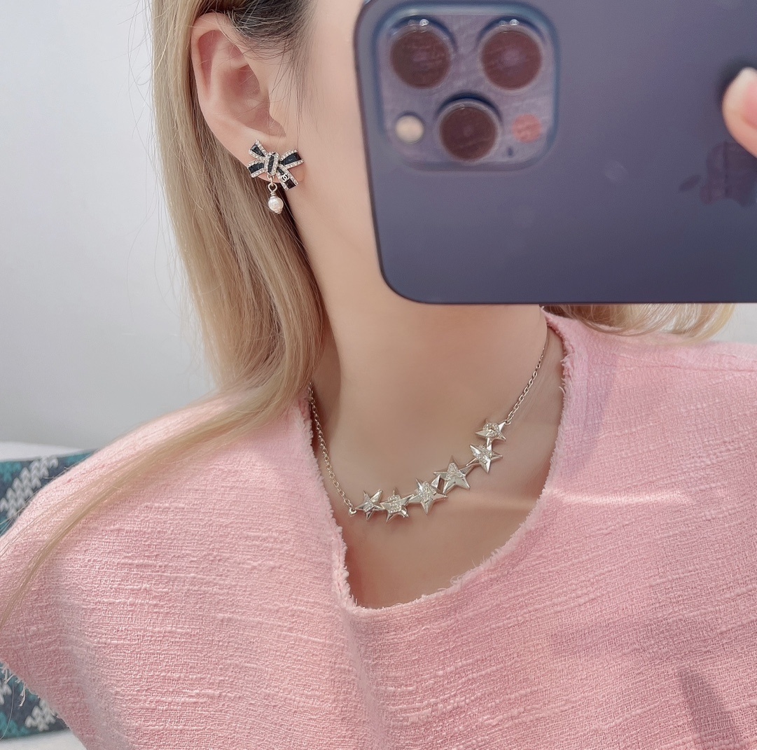 Luxury Crystal Bow Earrings with Pearl Drop & Black Enamel