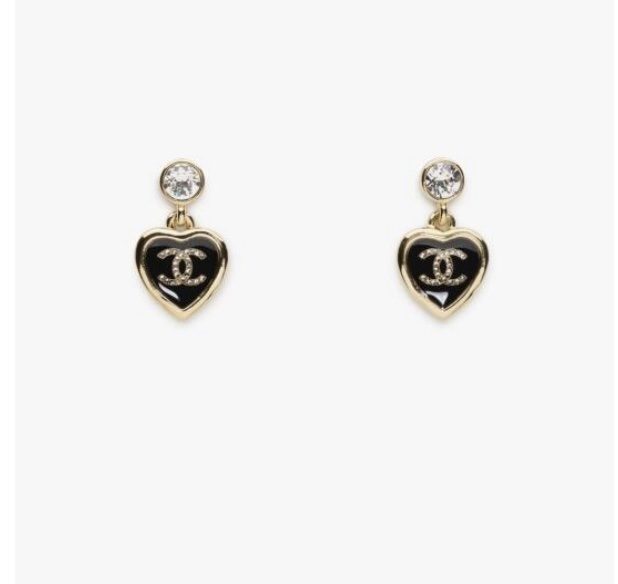 Luxury Black Enamel Heart Dangle Earrings with Gold CC Logo