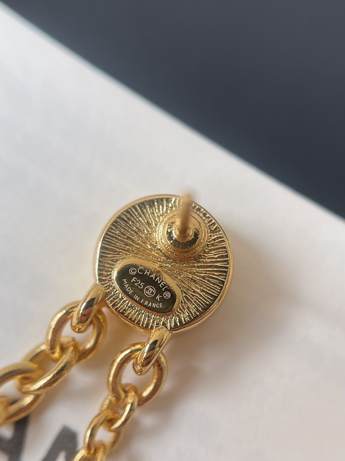 Elegant Gold-Tone Black Enamel CC Star Dangle Earrings