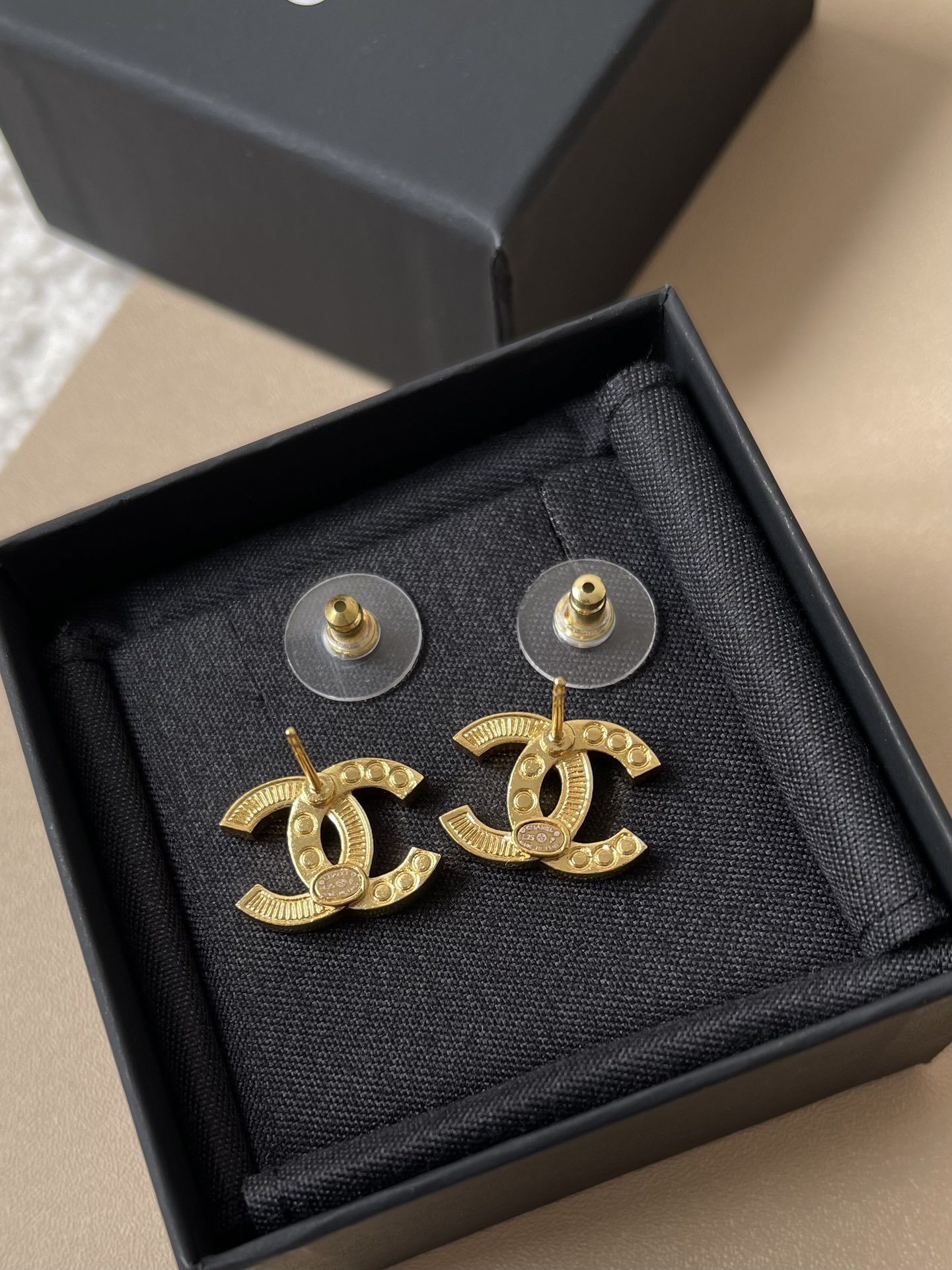 Luxury Chanel Gold CC Logo Crystal Stud Earrings for Women